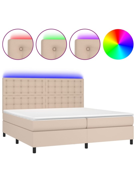 Box spring postel matrace a led cappuccino 200x200cm umělá kůže