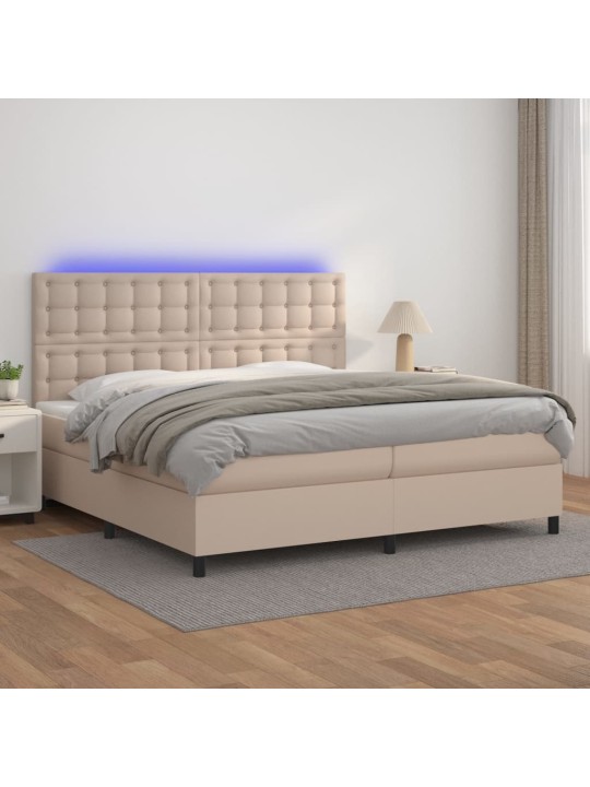 Box spring postel matrace a led cappuccino 200x200cm umělá kůže