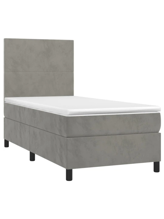 Box spring postel s matrací a LED světle šedá 80 x 200 cm samet