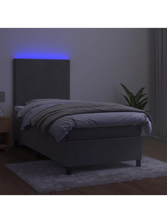 Box spring postel s matrací a LED světle šedá 80 x 200 cm samet