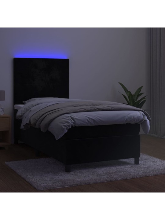 Box spring postel s matrací a LED černá 80 x 200 cm samet