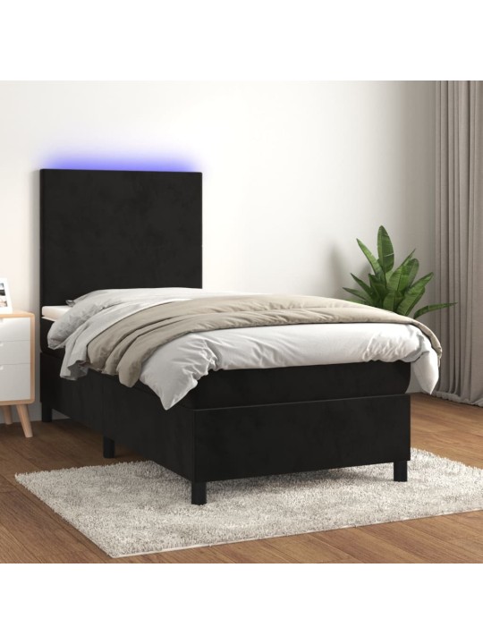 Box spring postel s matrací a LED černá 80 x 200 cm samet