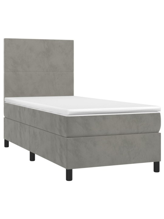 Box spring postel s matrací a LED světle šedá 100x200 cm samet