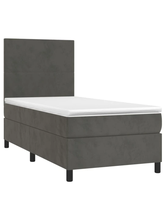 Box spring postel s matrací a LED tmavě šedá 100x200 cm samet