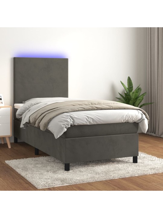 Box spring postel s matrací a LED tmavě šedá 100x200 cm samet