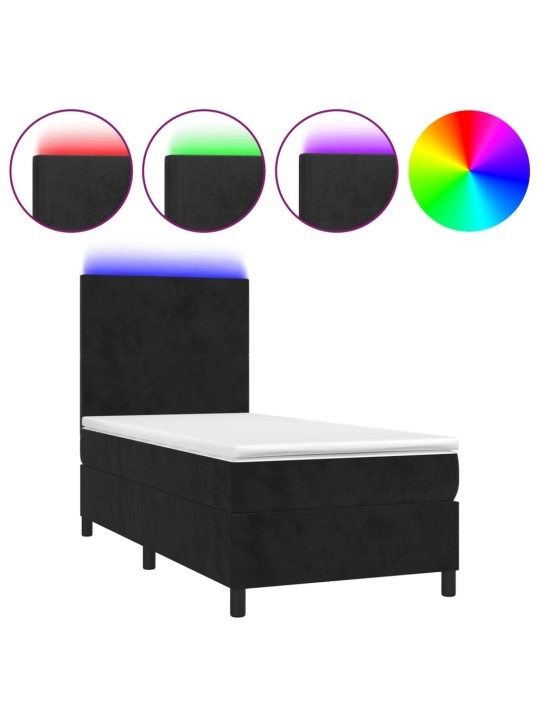 Box spring postel s matrací a LED černá 100x200 cm samet