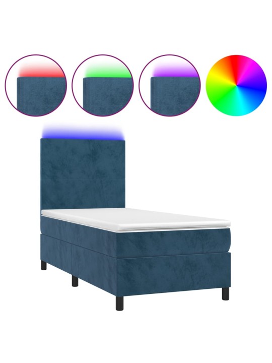 Box spring postel s matrací a LED tmavě modrá 100x200 cm samet