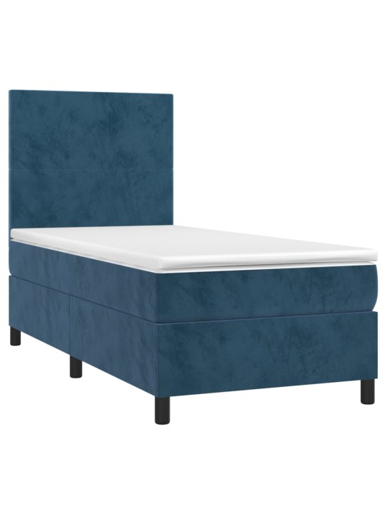 Box spring postel s matrací a LED tmavě modrá 100x200 cm samet