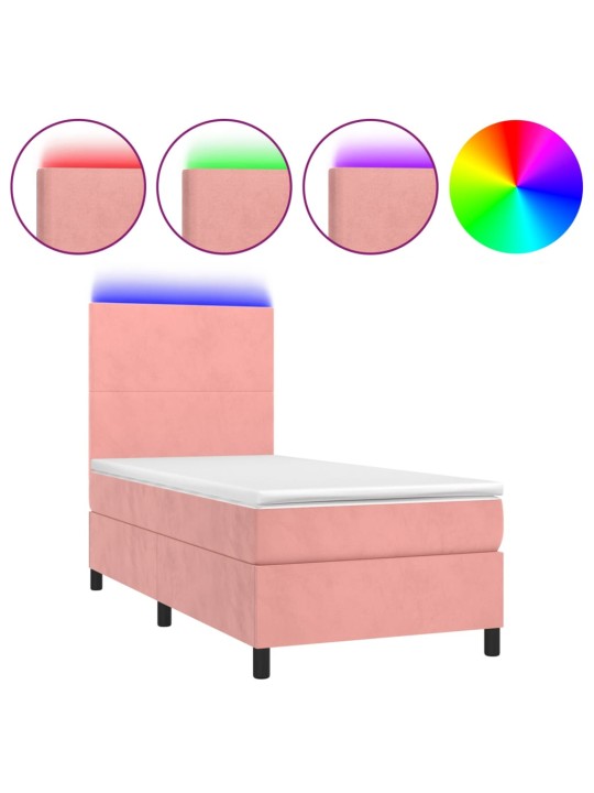 Box spring postel s matrací a LED růžová 100x200 cm samet