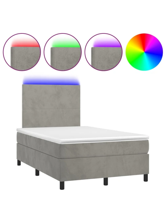 Box spring postel s matrací a LED světle šedá 120x200 cm samet