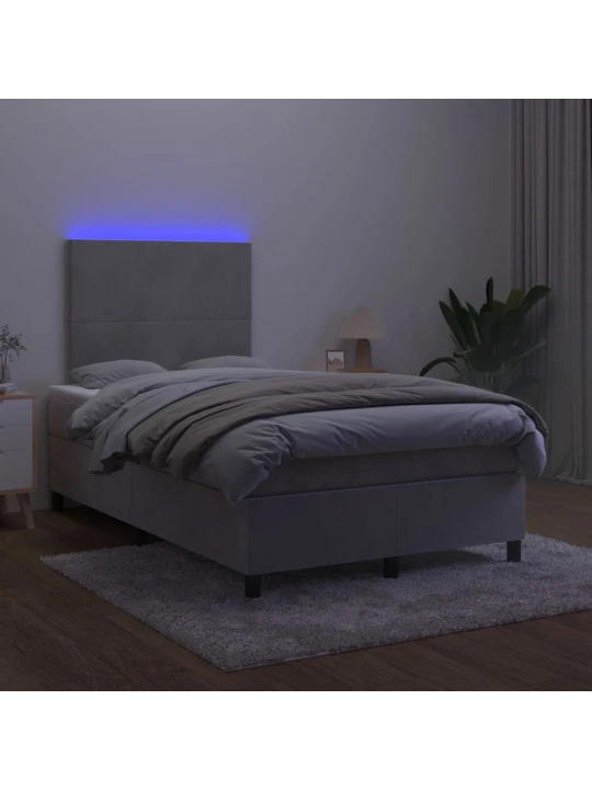 Box spring postel s matrací a LED světle šedá 120x200 cm samet