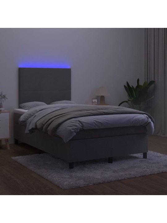 Box spring postel s matrací a LED tmavě šedá 120x200 cm samet