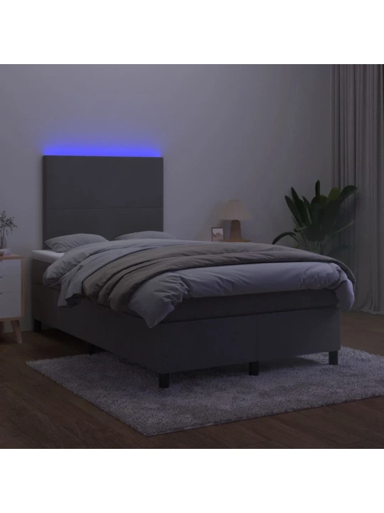 Box spring postel s matrací a LED tmavě šedá 120x200 cm samet