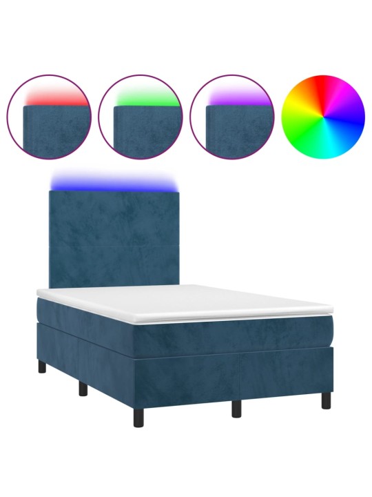 Box spring postel s matrací a LED tmavě modrá 120x200 cm samet