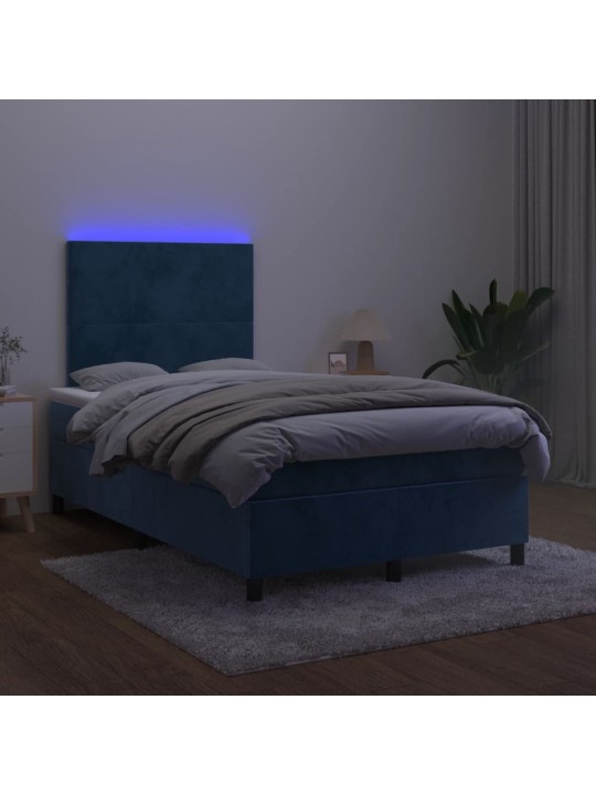 Box spring postel s matrací a LED tmavě modrá 120x200 cm samet