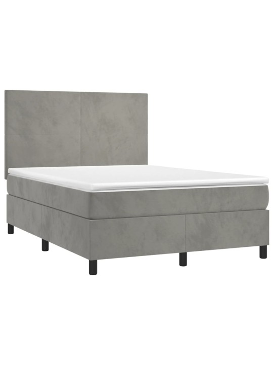 Box spring postel s matrací a LED světle šedá 140x190 cm samet