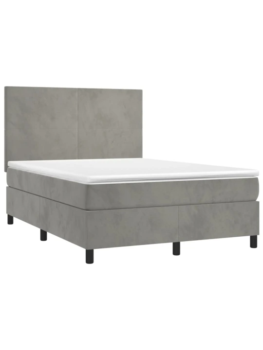 Box spring postel s matrací a LED světle šedá 140x190 cm samet
