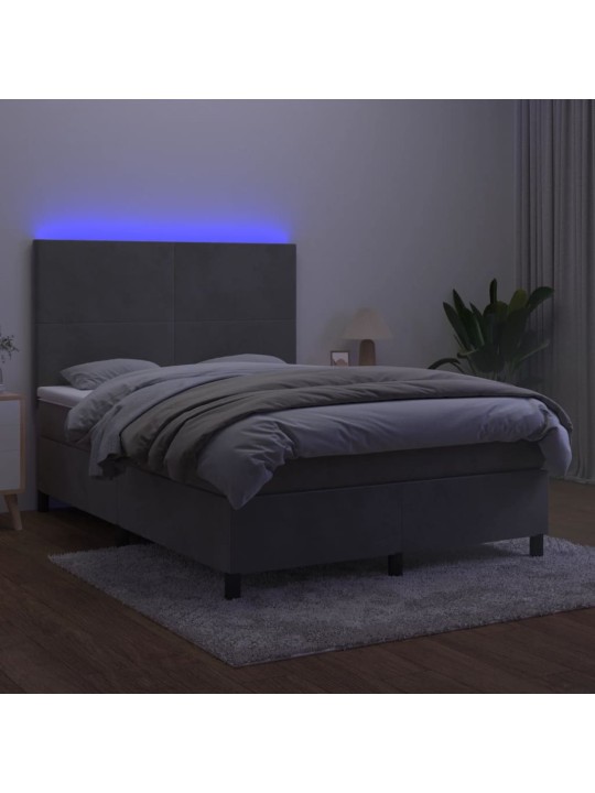 Box spring postel s matrací a LED světle šedá 140x190 cm samet