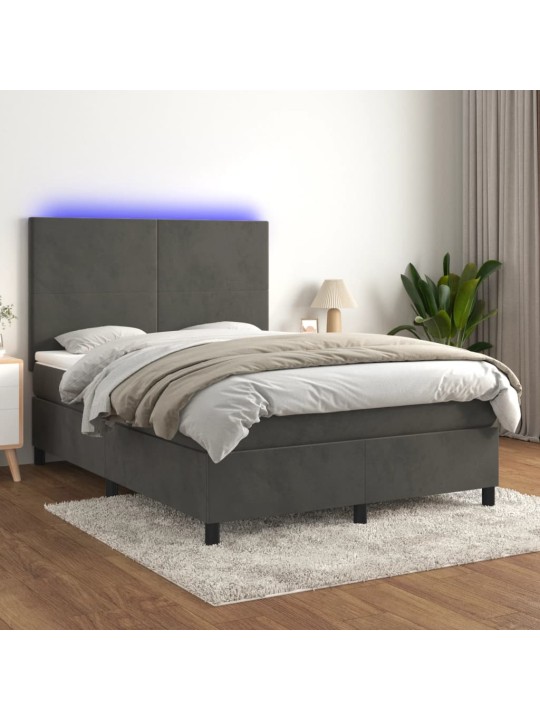 Box spring postel s matrací a LED tmavě šedá 140x190 cm samet