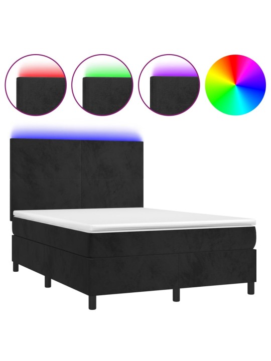Box spring postel s matrací a LED černá 140x190 cm samet