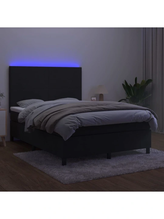 Box spring postel s matrací a LED černá 140x190 cm samet
