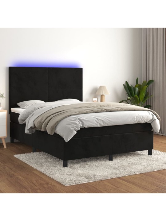 Box spring postel s matrací a LED černá 140x190 cm samet