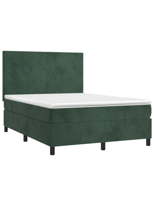 Box spring postel s matrací a led tmavě zelená 140x190 cm samet