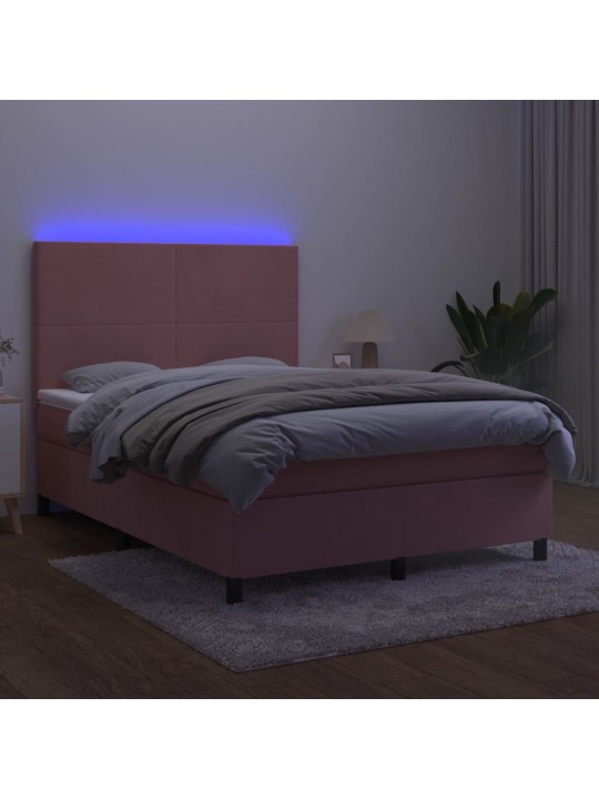 Box spring postel s matrací a led růžová 140x190 cm samet