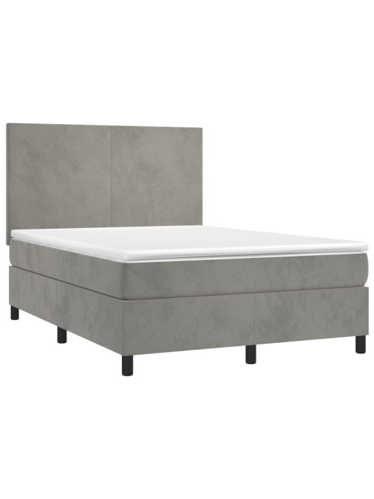 Box spring postel s matrací a LED světle šedá 140x200 cm samet
