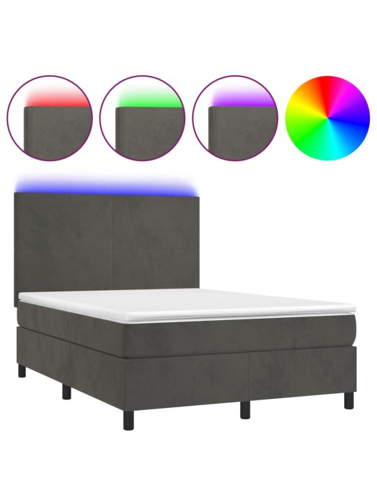Box spring postel s matrací a LED tmavě šedá 140x200 cm samet