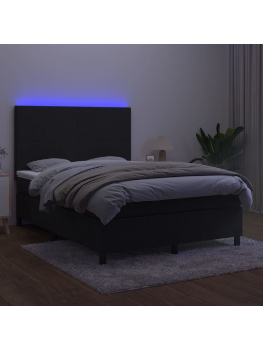 Box spring postel s matrací a LED černá 140x200 cm samet