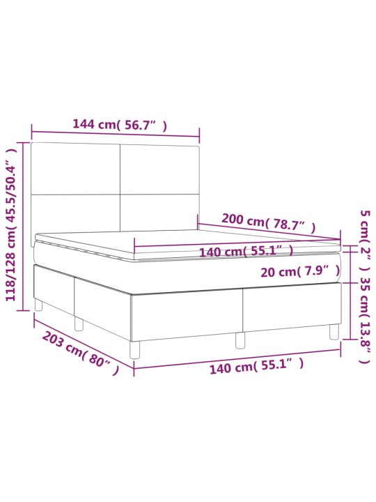 Box spring postel s matrací a LED černá 140x200 cm samet