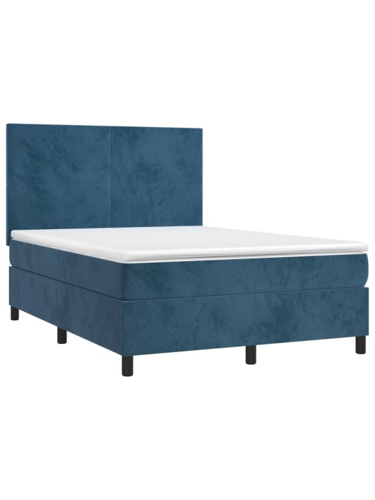 Box spring postel s matrací a LED tmavě modrá 140x200 cm samet