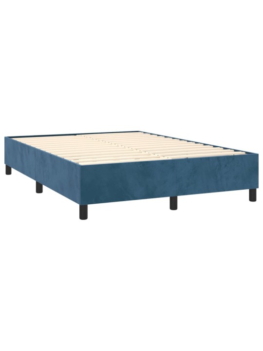 Box spring postel s matrací a LED tmavě modrá 140x200 cm samet