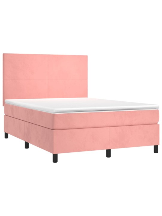 Box spring postel s matrací a led růžová 140x200 cm samet