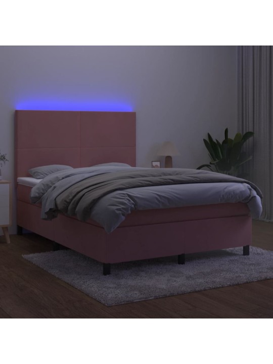 Box spring postel s matrací a led růžová 140x200 cm samet