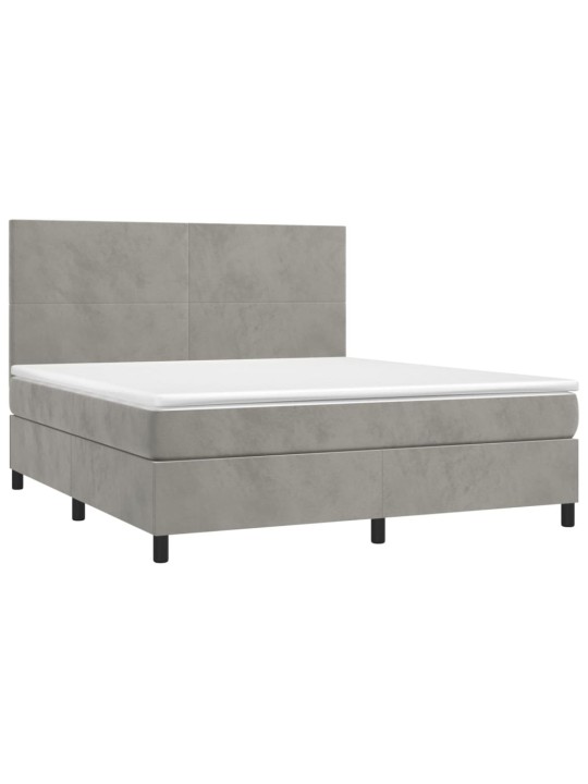 Box spring postel s matrací a LED světle šedá 160x200 cm samet