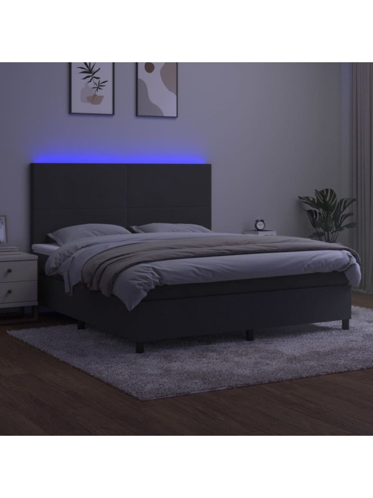 Box spring postel s matrací a LED tmavě šedá 160x200 cm samet