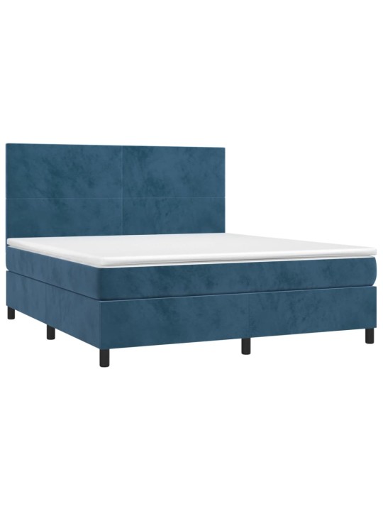 Box spring postel s matrací a led tmavě modrá 160x200 cm samet