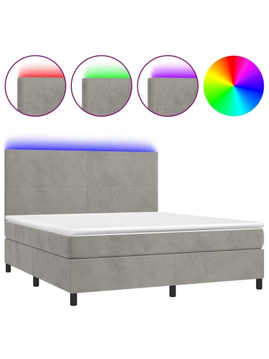 Box spring postel s matrací a LED světle šedá 180x200 cm samet