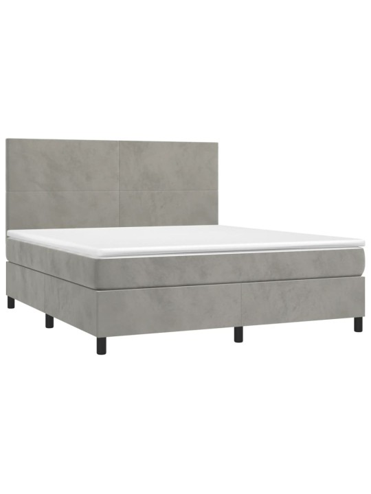 Box spring postel s matrací a LED světle šedá 180x200 cm samet