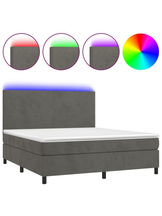 Box spring postel s matrací a LED tmavě šedá 180x200 cm samet