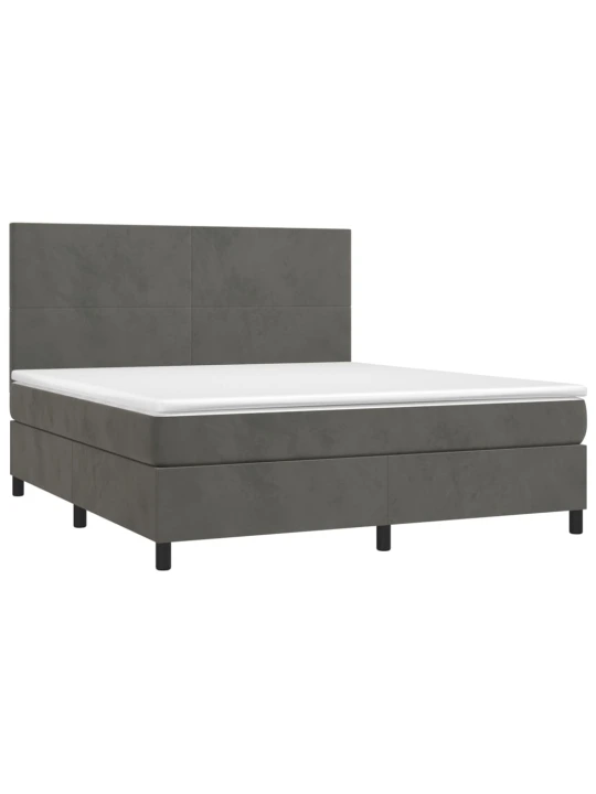 Box spring postel s matrací a LED tmavě šedá 180x200 cm samet