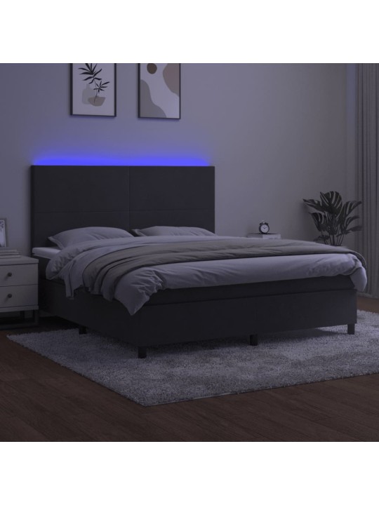 Box spring postel s matrací a LED tmavě šedá 180x200 cm samet