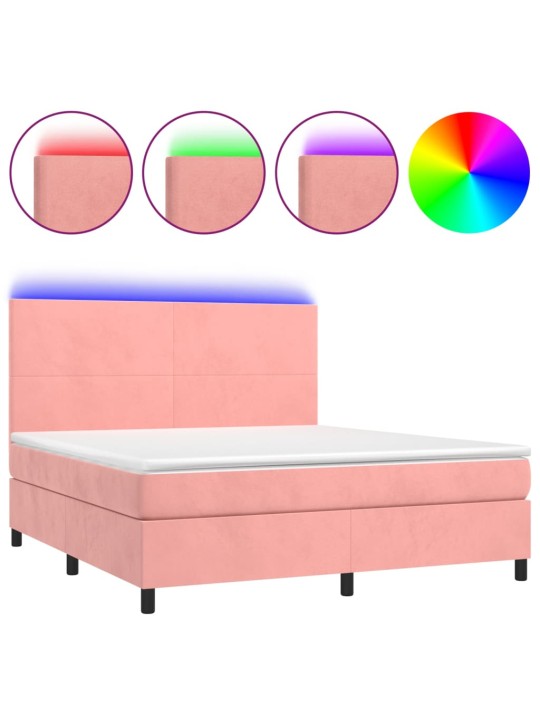 Box spring postel s matrací a LED růžová 180x200 cm samet