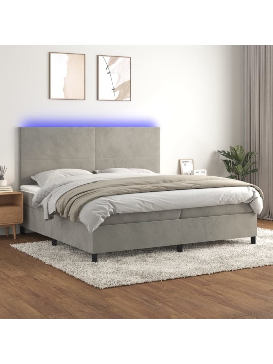 Box spring postel s matrací a LED světle šedá 200x200 cm samet