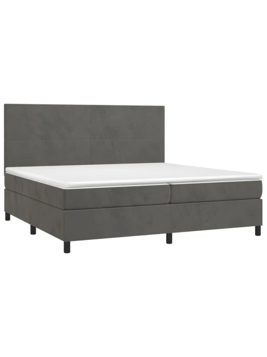 Box spring postel s matrací a LED tmavě šedá 200x200 cm samet