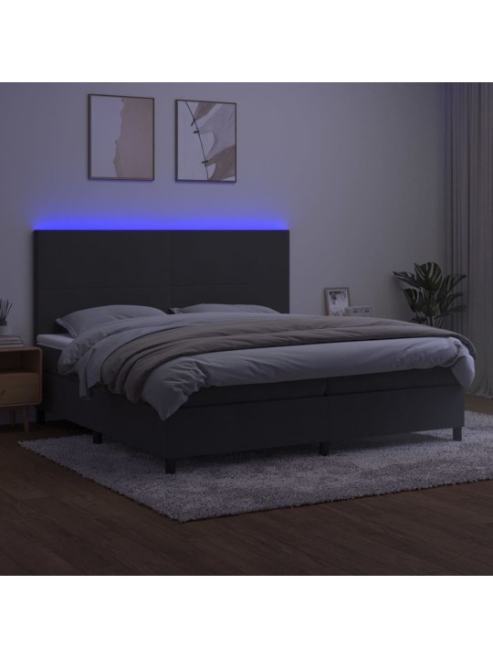 Box spring postel s matrací a LED tmavě šedá 200x200 cm samet