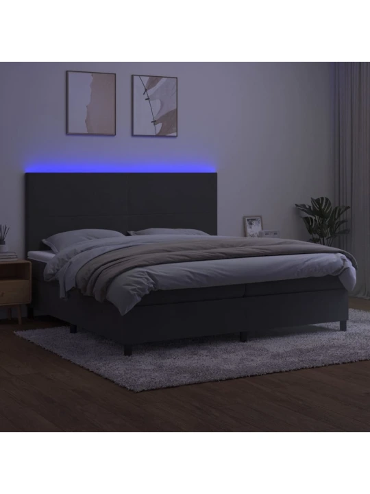 Box spring postel s matrací a LED tmavě šedá 200x200 cm samet