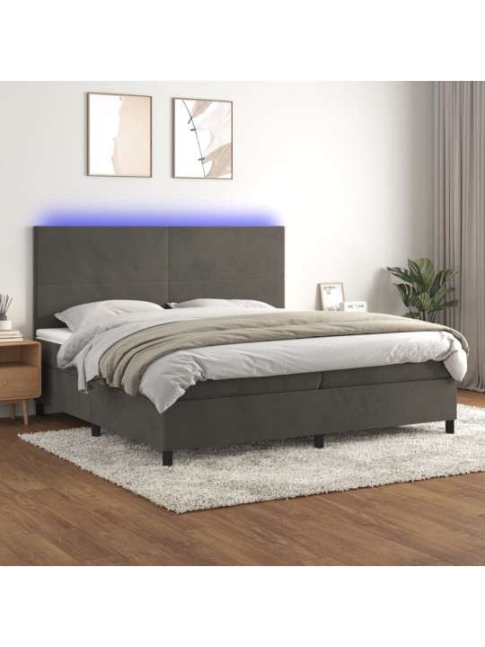 Box spring postel s matrací a LED tmavě šedá 200x200 cm samet